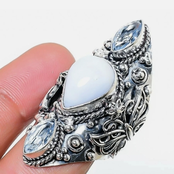 New Rainbow Moonstone & Tanzanite 925 Silver Butterfly Ring. - Picture 15 of 16